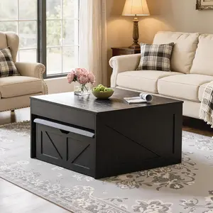 Lift Top Coffee Tables with Storage Hidden Compartment, 31.5 Farmhouse Coffee Tables with Bench, Center Table with Wooden Lift Tabletop for Living Room, Black