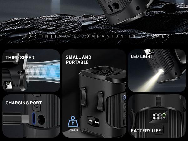 Portable Wearable Waist Fan with 3-Speed Brushless Motor 12m/s Strong Wind LED Display Type-C Rechargeable 24H Runtime Hands-Free Clip-On Neck Fan with SOS Flashlight Power Bank for Outdoor Workers Construction Hiking Camping Portable Wearable Waist Fan with 3-Speed Brushless Motor 12m/s Strong Wind LED Display Type-C Rechargeable 24H Runtime Hands-Free Clip-On Neck Fan with SOS Flashlight Power Bank for Outdoor Workers Construction Hiking Camping