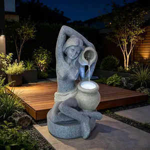 23.6" Tall Elegant Lady Resin Water Fountain, Indoor/Outdoor Sculptural Waterfall Feature with LED Light, Modern Art Decorative Fountain for Home, Garden, Patio, Living Room