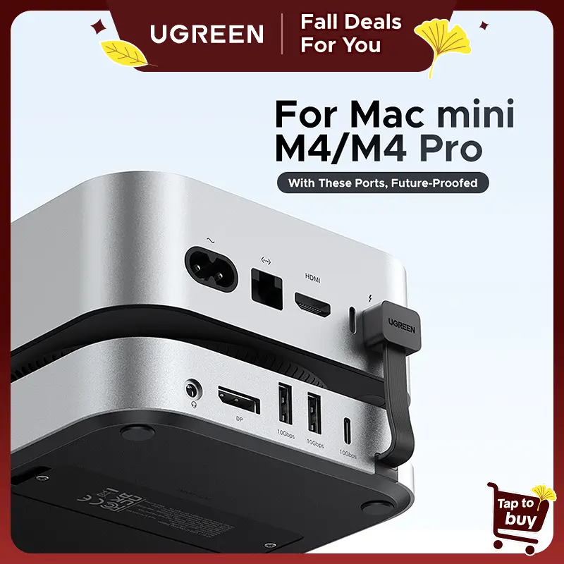 UGREEN Compact Dock & Stand for Mac mini M4/M4 Pro with NVMe SSD Enclosure, Computer Memory Card Readers, 3x USB-A 10Gbps Ports, USB-Type-C Data Port for Fast Transfer, SD Card Support, TikTok Shop Fall Deals for You