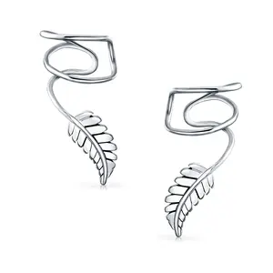 Nature Leaf Ear Cuff Cartilage Clip Wrap Earrings Sterling Silver Non-Pierced
