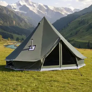 VEVOR Canvas Bell Tent, 4 Seasons 13.12 ft Yurt Tent for Camping with Stove Jack, Canvas Breathable Holds up to 4 People with Zipped Detachable Floor, for Family Camping Glamping Outdoor Hunting Party