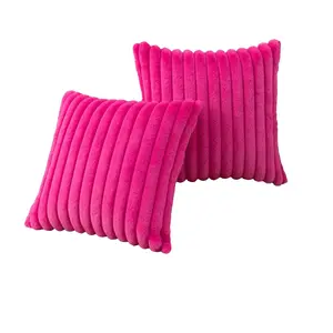 Set of 2 Faux Fur Plush Beige Throw Pillow Covers Fluffy Striped Pillowcase Cushion Covers 18 x 18 Inch Decor Sofa Couch Bedroom