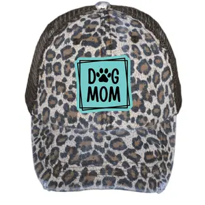 Dog Mom Hat – Personalized Leather Patch Ponytail Cap, Leopard Print Baseball Hat for Women – Cap Daddy