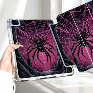 Gothic Spider Web Halloween Design iPad Case Transparent Acrylic Hard Back Panel With Pencil Slot，Suitable for Ipad mini pro air. Scratch-resistant Ultra-thin Protective Case, Shock-resistant Full Cover Protective Case Suitable for Offices Schools Homes