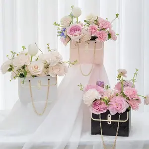 4/8pcs High-End Fashion Handbags, Qixi Flower Packaging Bags, Rectangular Gift Bags, Creative Bouquet Small Scented Bag Packaging Box, Deluxe Gift Box