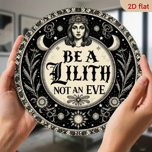 2D Flat Lilith "Not an Eve" Gothic Metal Sign – 8x8 Inch Vintage Aluminum Wall Decor, Dark Feminine Statement Plaque for Home, Bar, Gym, Cafe, Gothic Room Decor