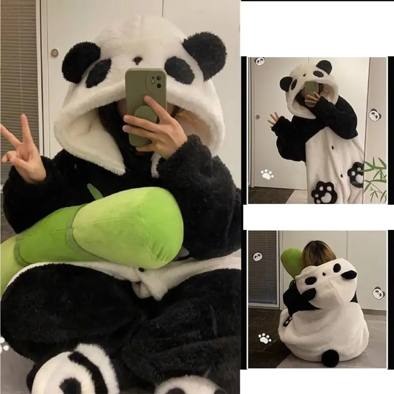 SnuggleUp Cozy Panda Hooded Wearable Blanket - Polyester Flannel Ultra-Soft Hoodie with Sleeves, Thick Plush Long Robe, Machine Washable, Autumn/Winter Home Comfort Use