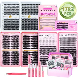 RITALASH 6 Styles Lash Clusters Kit 1783Pcs Eyelash Clusters Lash Kit Volume Lashes Clusters D Curl DIY Individual False Eyelashes with Bond&Seal Remover Tweezers Wispy Bulk Cluster Eyelash Extensions Kit Mixed Individual Lashes