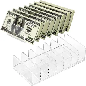 2 Packs Mail Organizer Plastic Cash Tray for Desk - 7 Slots File Organizer Clear Desktop Bill Divider Holder for Paper Envelope Document Book Money Eyeshadow Makeup Palette