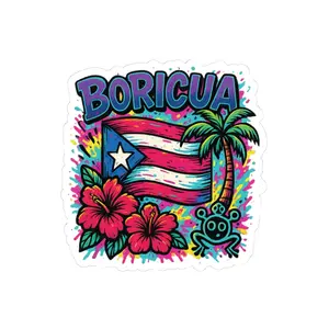 Boricua Puerto Rico Flag Sticker – Tropical Hibiscus & Coquí