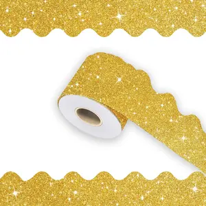 Shine Scalloped Bulletin Board Border - Decorative Trim Poster Borders for School Classroom Decoration Strips (Gold)
