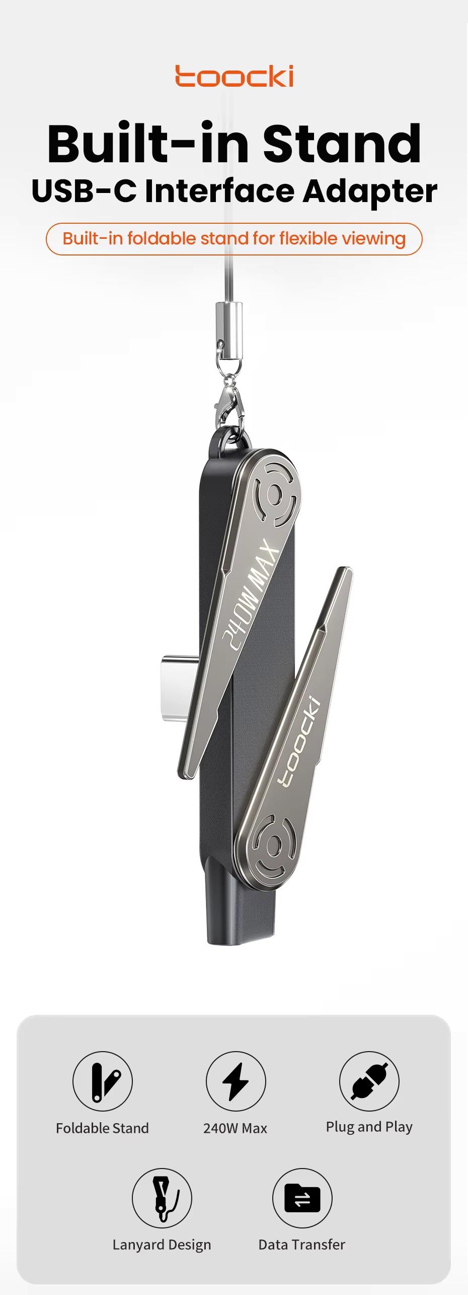 240W USB C Interface Adapter With Foldable Stand High Speed Data Transfer Plug And Play For Desktop And Home Use