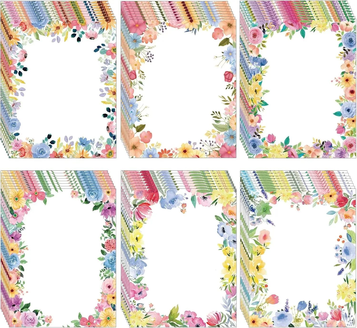 60 Sheets Floral Stationery Letterhead Back to School Letter Writing Paper Summer Floral Decor for School Note Office Printing Invitation Printable Papers 8.5'' x 11''