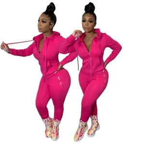 summer autumn clothes 2025 new women sweatsuit set tracksuit zip up fall solid joggers pants clothes women two piece pants set
