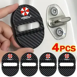 Car Door Lock Shock Absorber Covers, Umbrella Pattern Design, Carbon Fiber Texture, Anti-Vibration Noise Reduction Soundproofing Rust Proof Sealed Buffer Pad, Car Accessories
