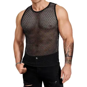 COOFANDY Men Casual Tank Tops Mesh Shirt See Through Sleeveless Shirts Muscle Fishnet Fitted Tee Clubwear Summer