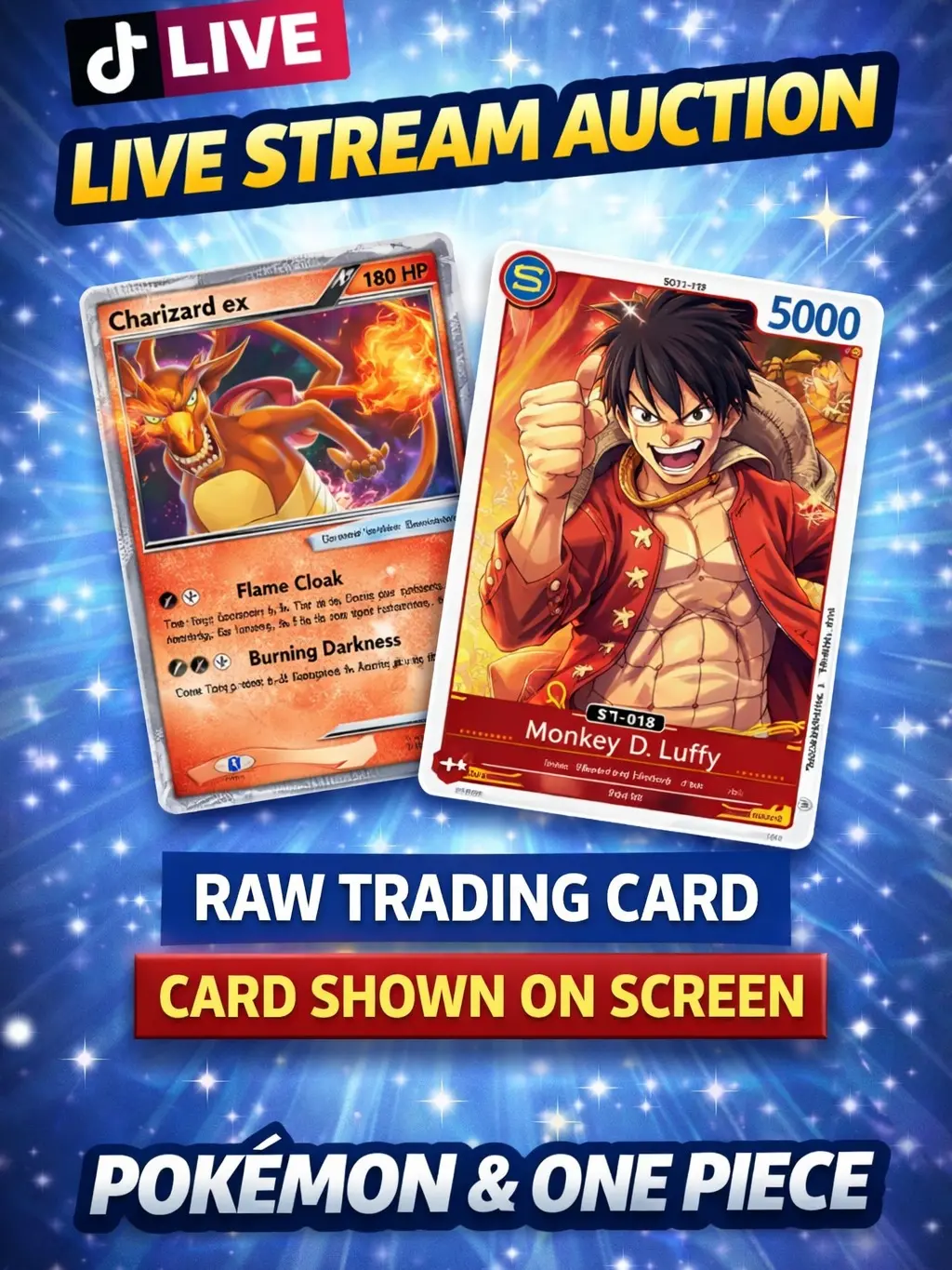 Raw Trading Card – Live Stream Auction Item (Pokémon & One Piece)