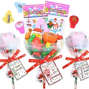 Christmas Gifts for Students - 24 Pack Giant Lollipop - Shaped Stationery Set with Christmas Cards Pencils Stickers Erasers Stampers Sharpener for Classroom Gifts Exchange School Party Favors