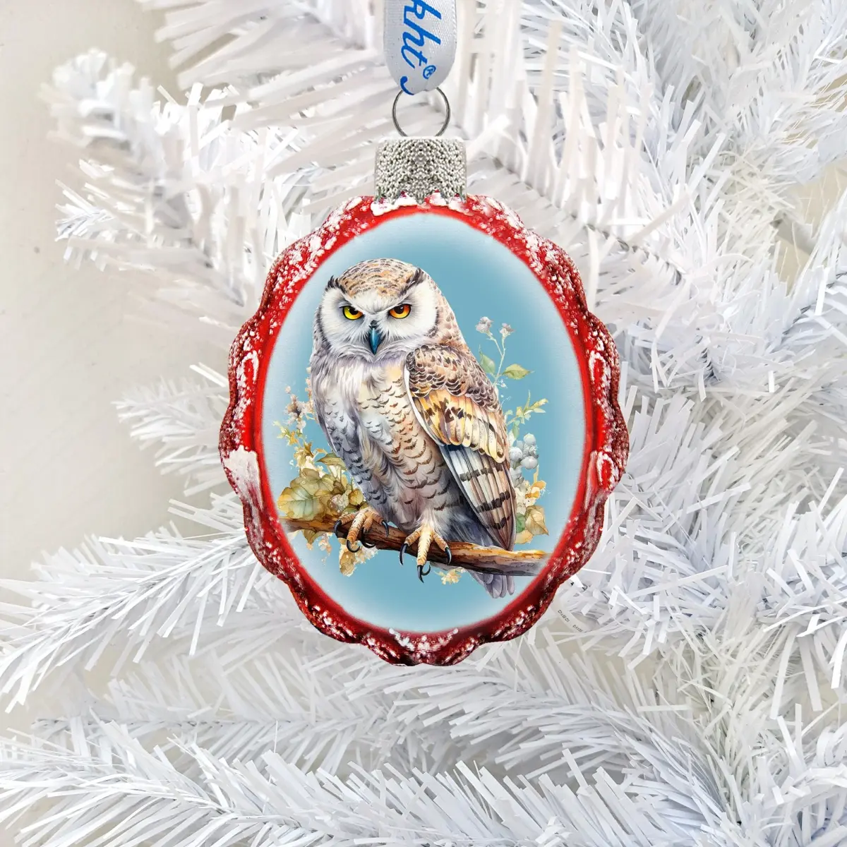 Designocracy 776002 Hand-Blown Handmade Miniature White Owl Painting Satin Mercury Glass Ornaments (3x2 in., 0.8 lbs) with Boxes, Christmas Collectibles, Home Festive Party Decor, Durable Wildlife Holiday Gift