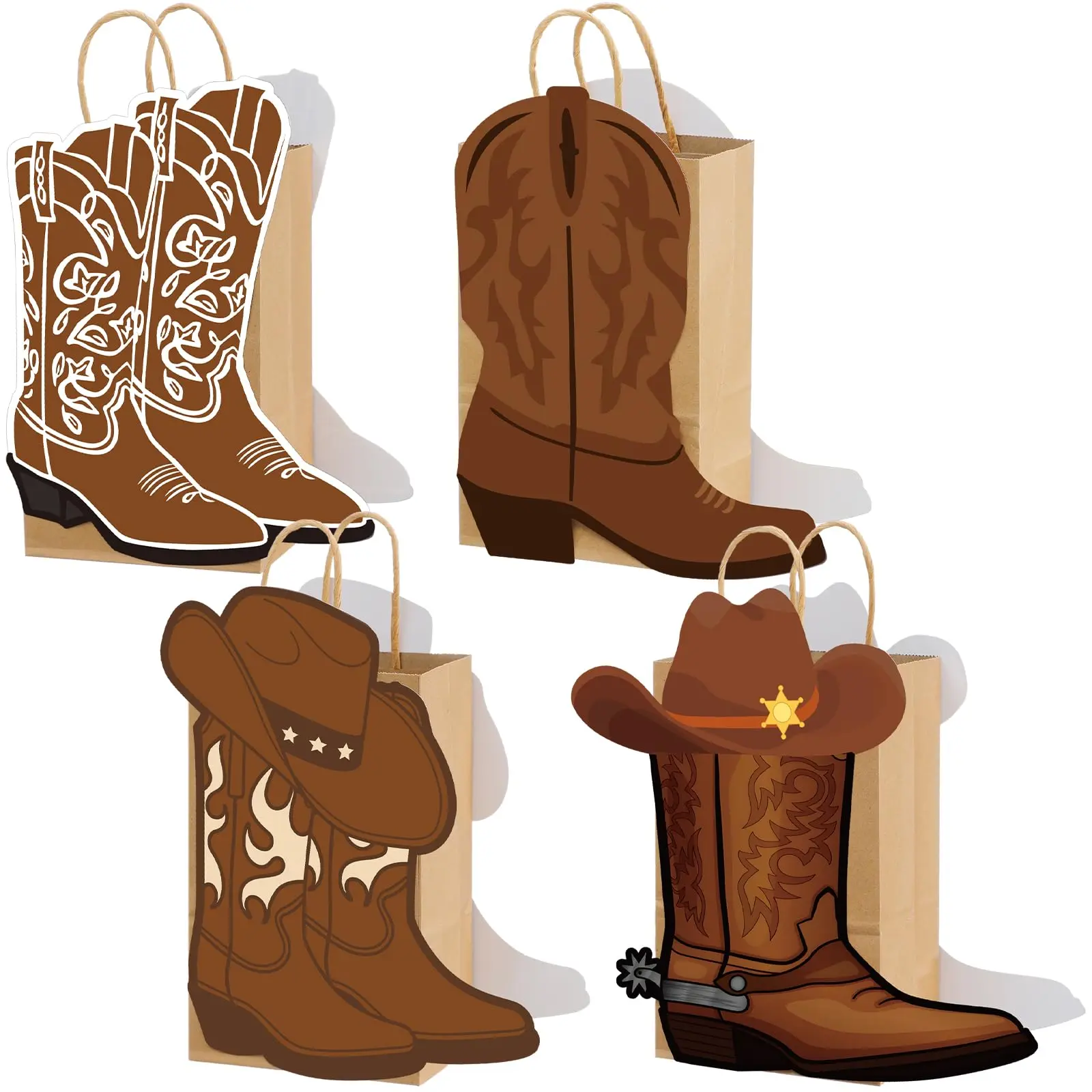 12/16/24 Pcs Cowboy Party Gift Bags Cowgirl Boots Gift Paper Bags with Handle,Western Theme Party Decorations, Candy Chocolate Goodie Bags for Summer Birthday Wedding girls' night Last Rodeo Party bridal showers Supplie