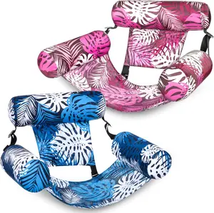 2 Pack Adult Inflatable Pool Floats, Soft Fabric Mesh Floating Lounge Chairs, Heavy Duty Water Float for Beach Lake Summer Fun