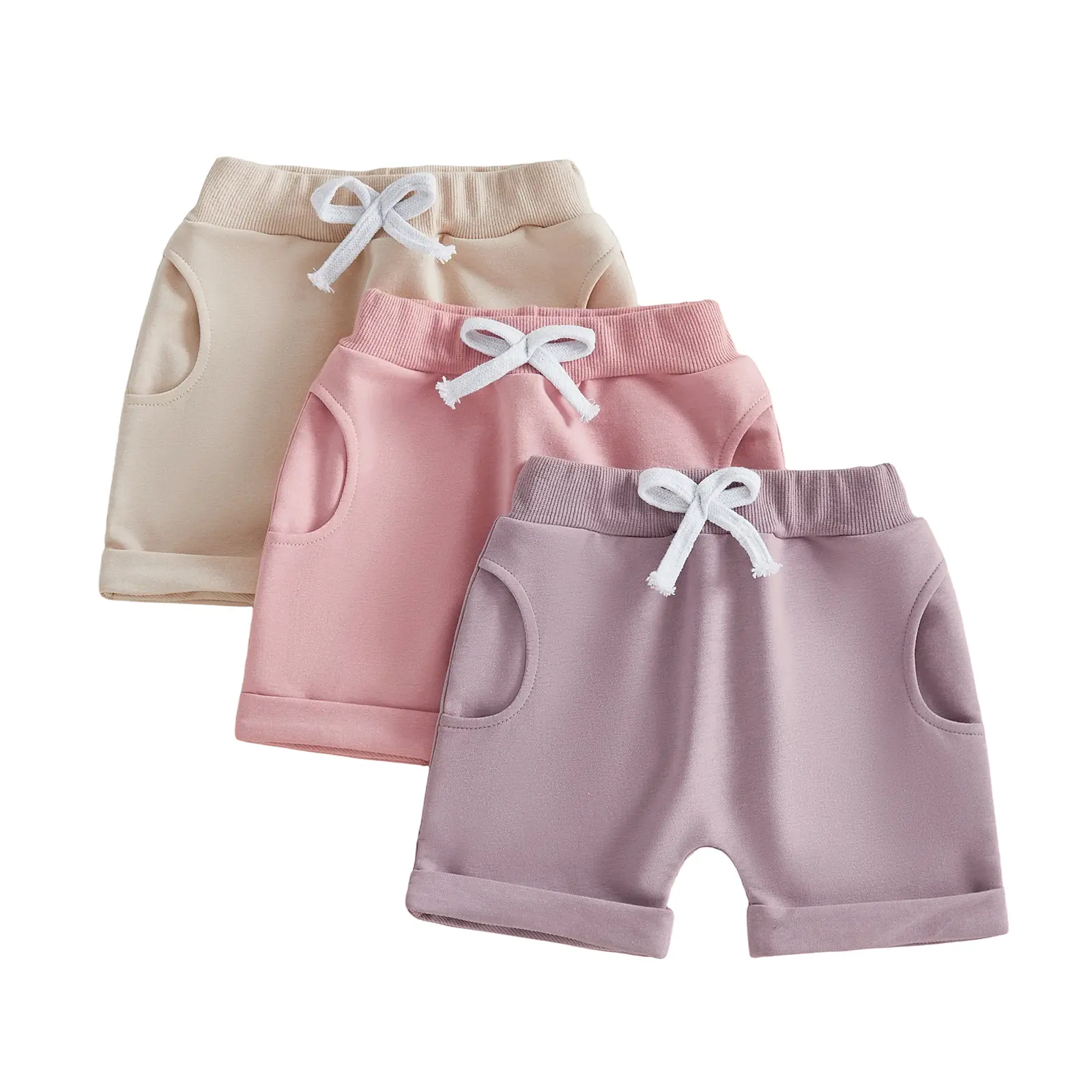 Meihuida Toddler Baby Girl Shorts 3 Pack Solid Waffle Elastic Waist Bottoms Infant Summer Casual Shorts