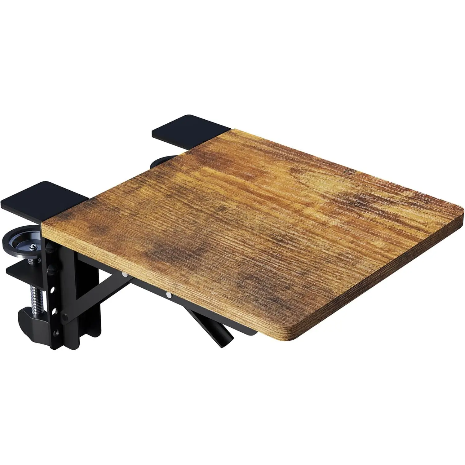 Ergonomics Desk Extender Tray, 9.5"x9.1" Table Mount Arm Wrist Rest Shelf, 90? Foldable Elbow Arm Support, Clamp on Computer Arm Rest for Desk, Suitable for Office Desks, Rustic Brown