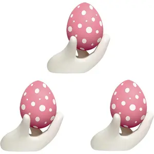 3pcs White Ceramic Easter Egg Cups, Creative Hand Shaped Display Stand, Ideal for Hard Boiled Eggs, Suitable for Restaurants, Kitchens, Home Decorations
