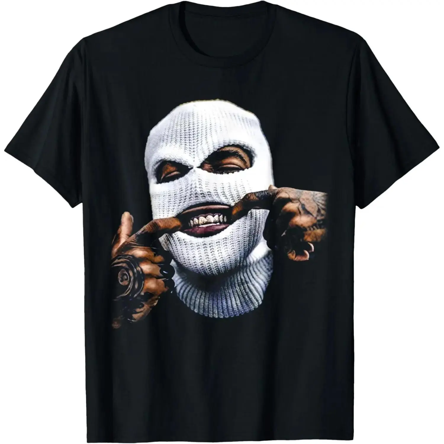 Unisex Round Neck Funny Hip Hop Gold Teeth Hustle Casual Wear Cotton Short Sleeve Sports Top, Standard Sizes