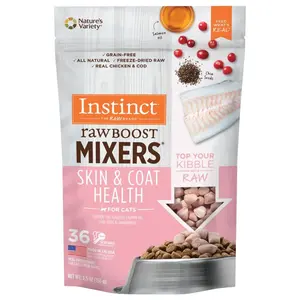 Instinct Raw Boost Mixers, Freeze Dried Cat Food Toppers with Functional Ingredients, Grain Free, Real Chicken - Skin & Coat Health, 5.5 oz Bag