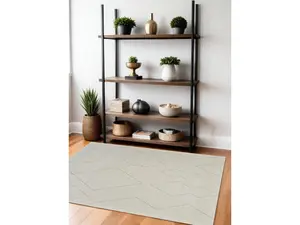 212 MAIN 4 x 6 ft. Machine Woven Modern Polyester Fiber Rectangle Size Abstract Distressed Area Rug, Cream & Beige, Abstract Print, Indoor Use