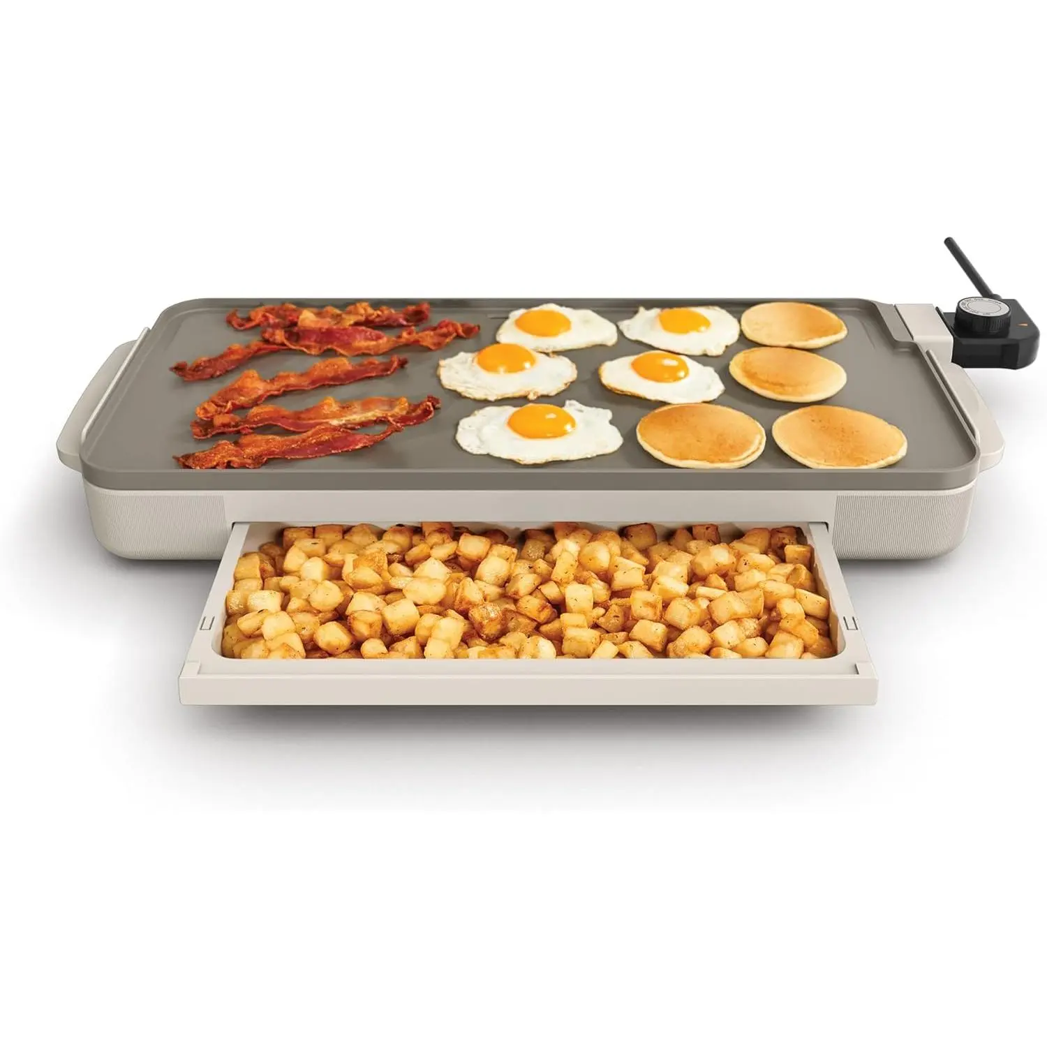 EverGood 1500W Power Electric Griddle Pan (10x20in) for Dinner, Family Use, Ceramic Nonstick Coating, Removable Temp Control Probe, Warming Tray, Dishwasher Safe Washable Drip Tray, Cool-Touch Handles, Oatmilk-Compatible (Fits 10 Eggs/6 Pancakes)