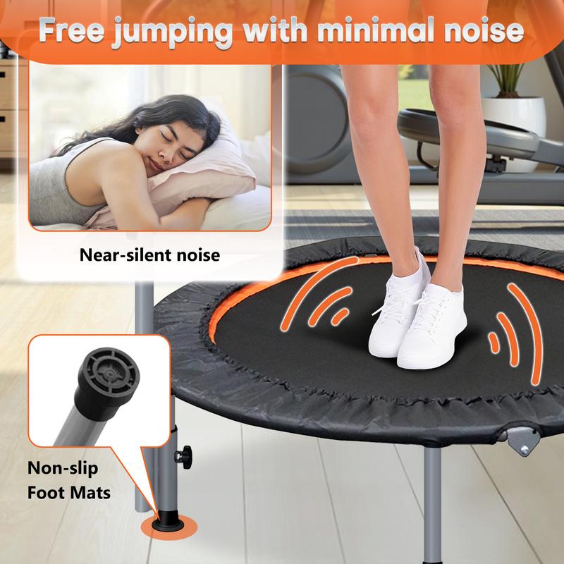 40/48" Foldable Mini Trampoline Max Load 330lbs,Fitness Rebounder with Adjustable Handle, Stable Exercise Trampoline for Indoor/Garden Workout, Outdoor fun Home Gym Home Gym Kit