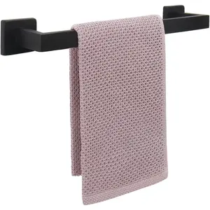 Premium Thicken Stainless Steel Square Shower Towel Bar Rack, Wall Mounted Towel Holder Bathroom Bath Accessories, 1 Pack 16 Inch Matte Black