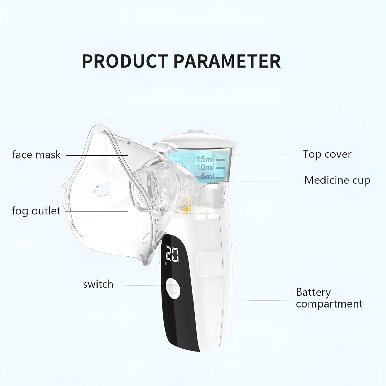 Portable Nebulizer for Adults and Kids, Rechargeable Nebulizer, USB-Powered Nebulizer with LED Display and Auto-Cleaning, Quiet Operation, Easy to Use