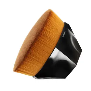 Flat Top Kabuki Hexagon Foundation Makeup Brush for Blending Liquid, Cream or Powder Cosmetics with Bonus Protective Case (Black)