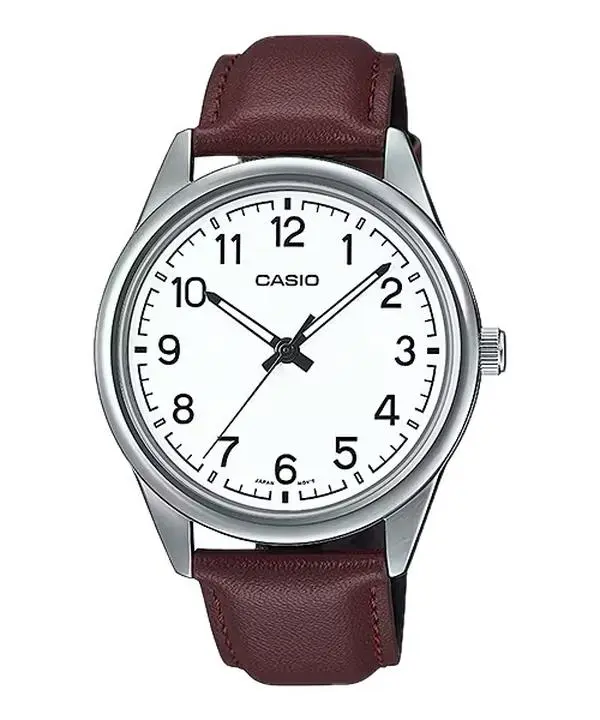 Casio Men’s White Dial Brown Leather Strap Analog Watch - MTP-V005L-7B4UDF