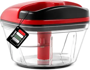 Mini Pull String Food Chopper 200ml - Red Stainless Steel Blade Versatile Vegetable Onion Cutter for Fruits Nuts Herbs Ginger Dishwasher Safe Top Rack