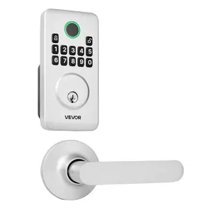 VEVOR Keyless Entry Door Lock with Handle Set, Electronic Keypad Deadbolt with Lever Handles, Pioneering Easy-Grip Design, Customizable User Codes, Keyed Entry, Auto Lock, Anti-Peeking, Silver