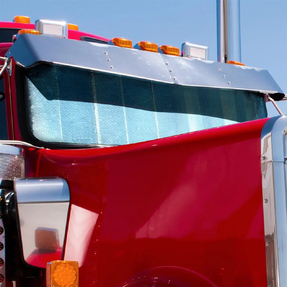 Automotive Front Windshield Sunshade, Accordion Fold Rollable Detachable Sun Protection, Blocks Damaging UV Rays, Fits 1987-2015 Kenworth T800 & 1998-2019 W900, Shades Front Window, Shade Front Window, Rollable Sun Shade Front Window