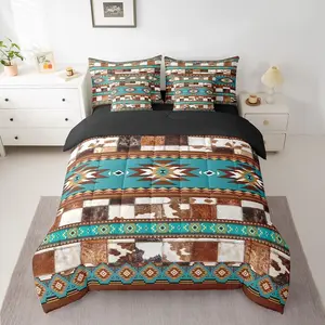 Boho Comforter Set with Sheets Southwest Native American Design Bed in a Bag Southwestern Geometric 7 Pieces Bedding Set Tribal Bed Set Room Decor Brown Blue