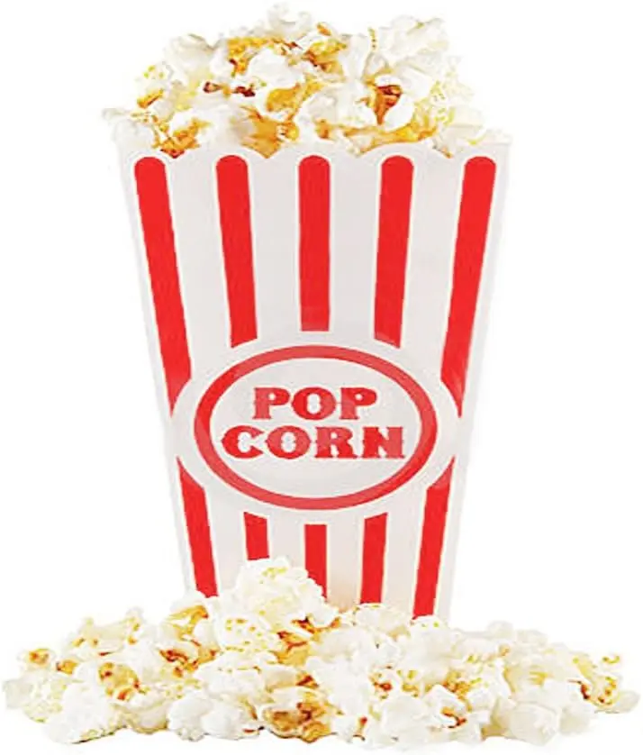 Plastic Red White Striped Classic Popcorn Containers for Movie Night - 7.8 inch Tall x 3.8 inch Square (4 Pack)