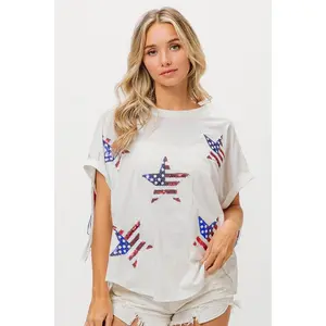 BiBi American Flag Sequin Star Fringe Top