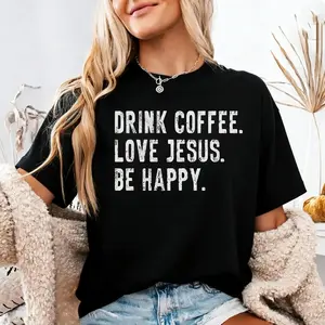 Christian TShirt, Jesus and Coffee TShirt, Minimalist Jesus Apparel, Coffee Lover T-Shirt, Funny Coffee Trendy Christian Gift