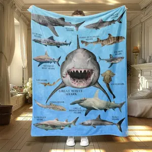 Shark Pattern Blanket,  Count Soft Warm Throw Blanket, Air-conditioned Room Blanket, Warm Nap Blanket for Home Office Travel, Soft Blankets
