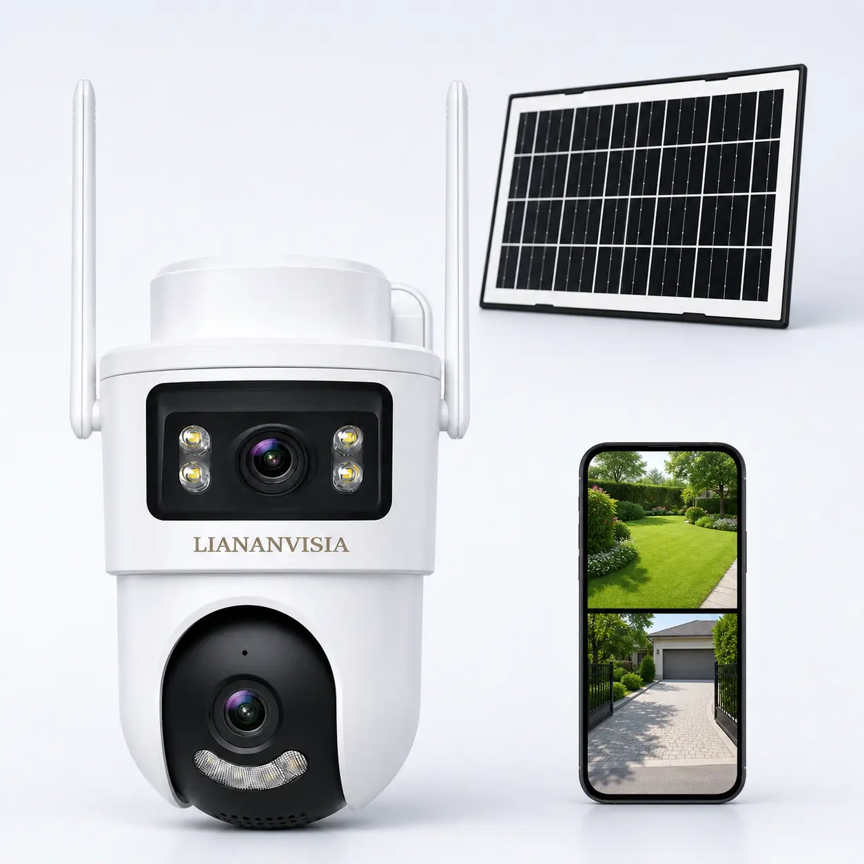 Outdoor 4G LTE Solar-Powered Home Security Camera - No WiFi Needed, Dual Lens 2K PTZ, Built-in SIM Card, AI Human Detection, Auto Tracking, Night Vision, 2-Way Audio, Light & Siren Alarm (AI-Powered Security Cameras & Systems Bundle)