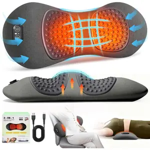 3-in-1 Electric Lumbar Support Pillow, Back Massager with Heat, Vibration & Traction, Lower Back Pain Relief & Spine Support for Bed and Chair, Gray