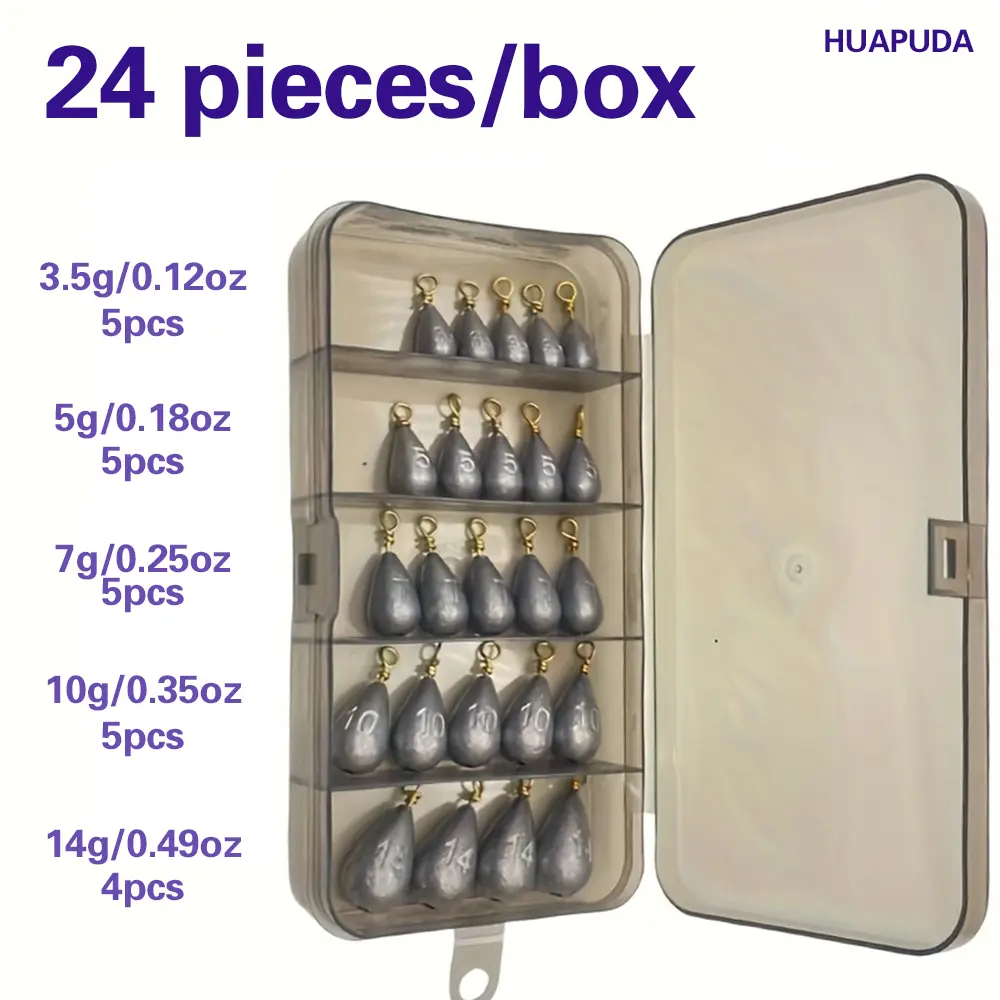 HUAPUDA 24pcs Water Drop Shape Lead Sinkers with Ring, Fishing Lead Sinkers - Father's Day Gift for Men - Copper and Lead Material