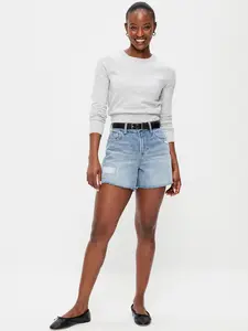 Old Navy Women's Curvy High-Waisted Baggy Jean Shorts -- 5-inch inseam